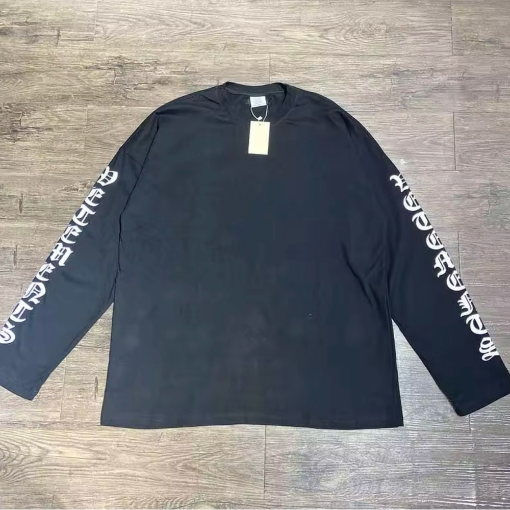 Vetements Black Long Sleeve Tee with White Sleeve Graphics
